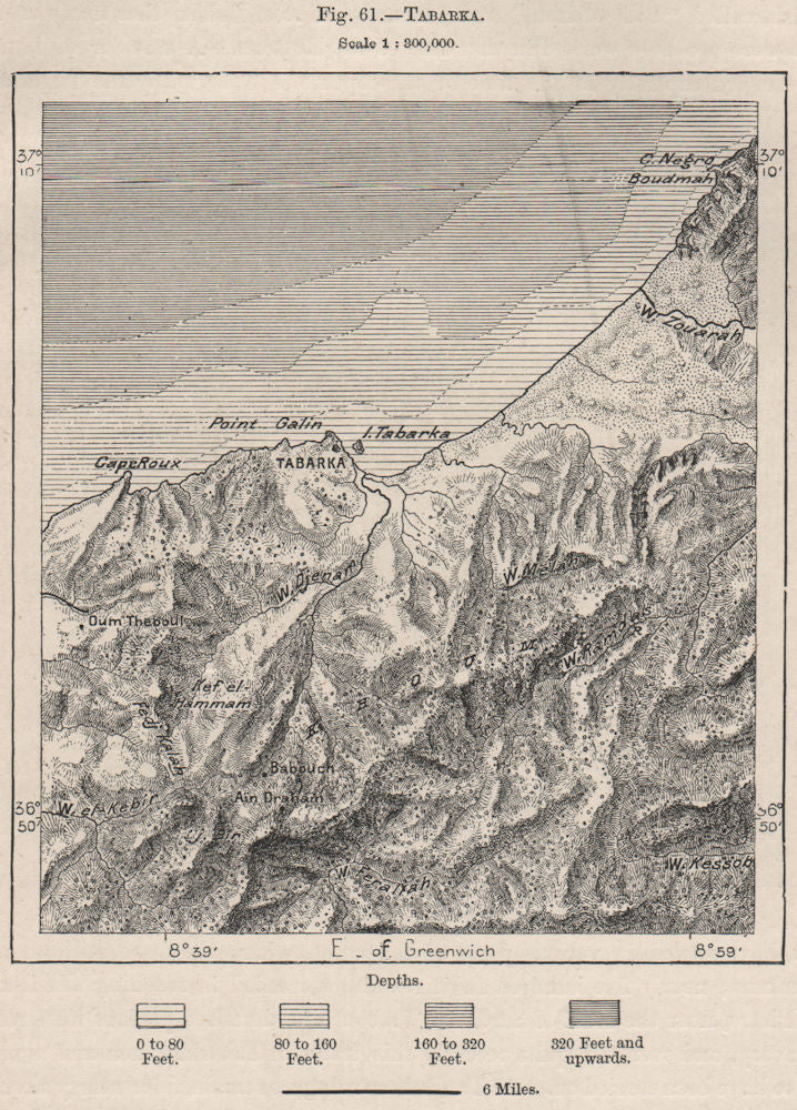 Tabarka. Thabarka/Barga. Tunisia 1885 old antique vintage map plan chart